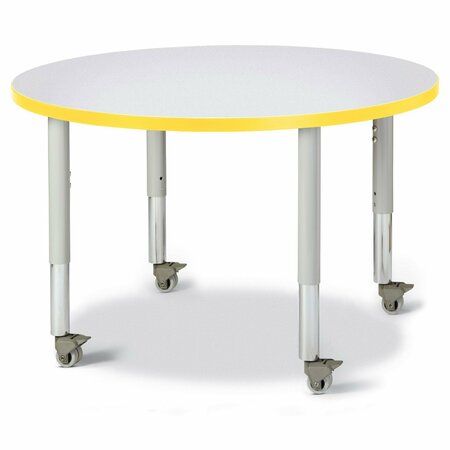 JONTI-CRAFT Berries Round Activity Table, 36 in. Diameter, Mobile, Freckled Gray/Yellow/Gray 6488JCM007